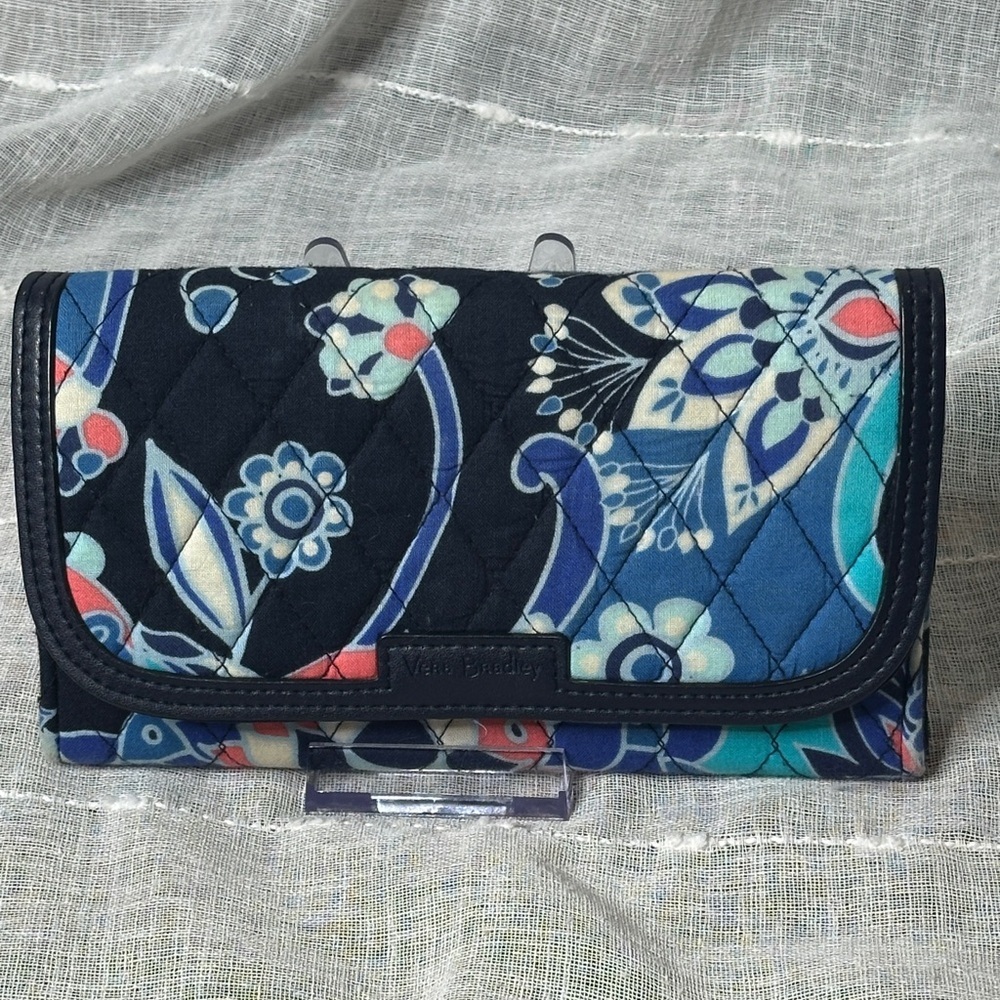 Vera Bradley Lotus Flower Swirl w/ Faux Leather Trimmed Long Wallet Designer GUC